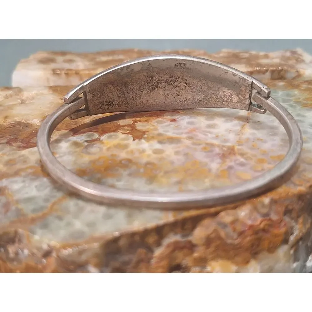 Vintage 925 Sterling Silver Southwestern Inlay Hinged Bangle Bracelet- As Found!